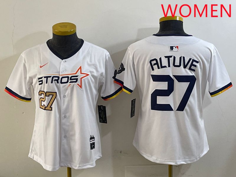 Women Houston Astros #27 Altuve White three generations Joint Name Nike 2025 MLB Jersey style 2